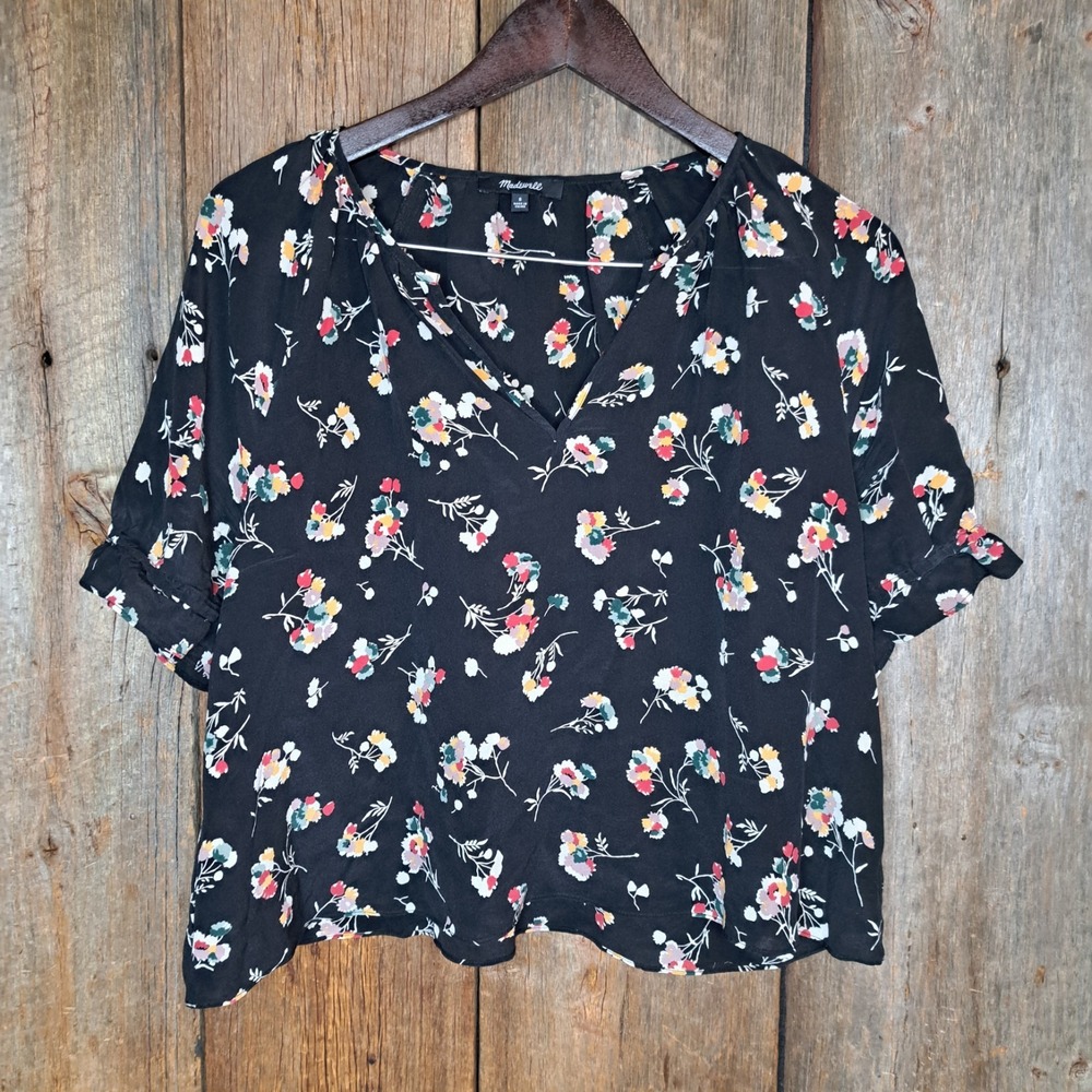 Romantic Whimsigoth Ditsy Floral Madewell 100% Silk Blouse Women's Small